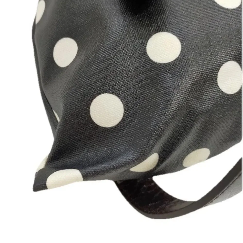 NWT Dolce & Gabbana Black & White Polka Dot Brown Leather Trim Backpack Napsack